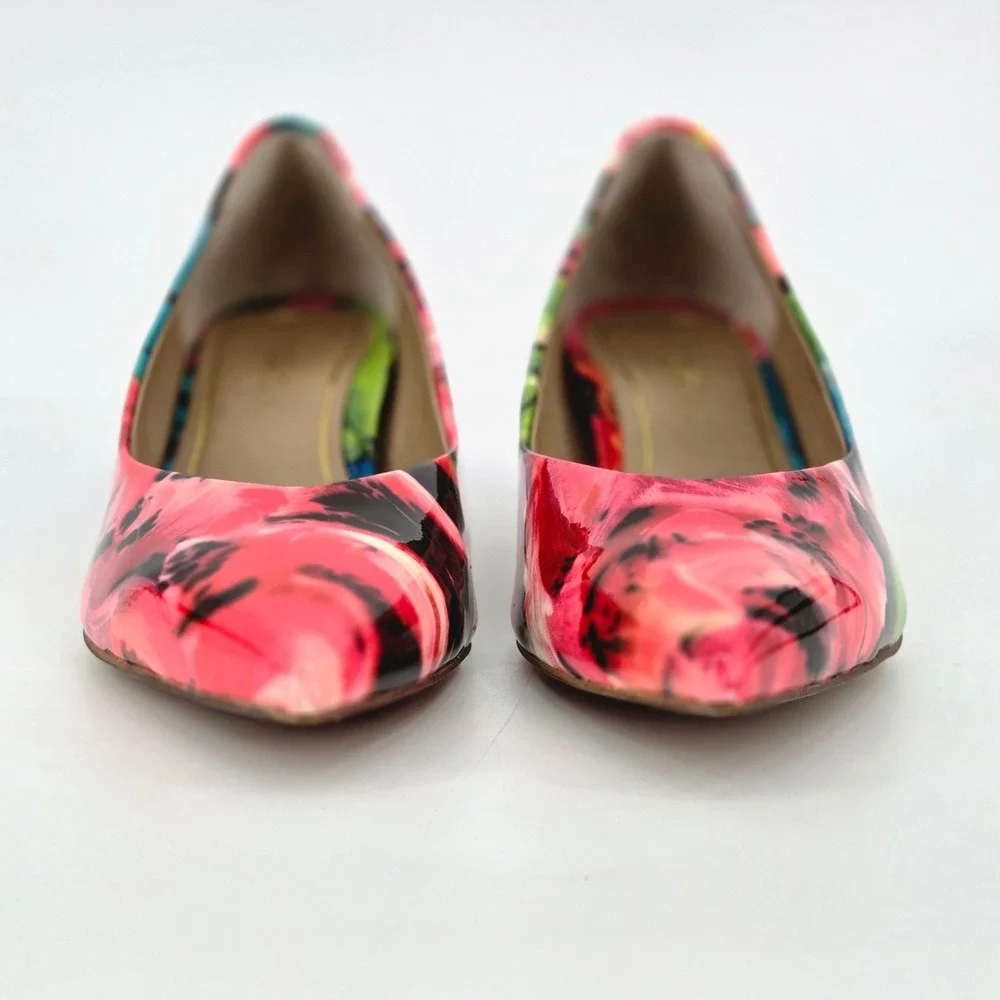 Vionic Josie Floral Patent Leather Pointed Toe Kitten Heels Pumps Women's Size 8